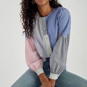 Anthropologie by Amadi Carice Striped Patchwork Buttondown Shirt